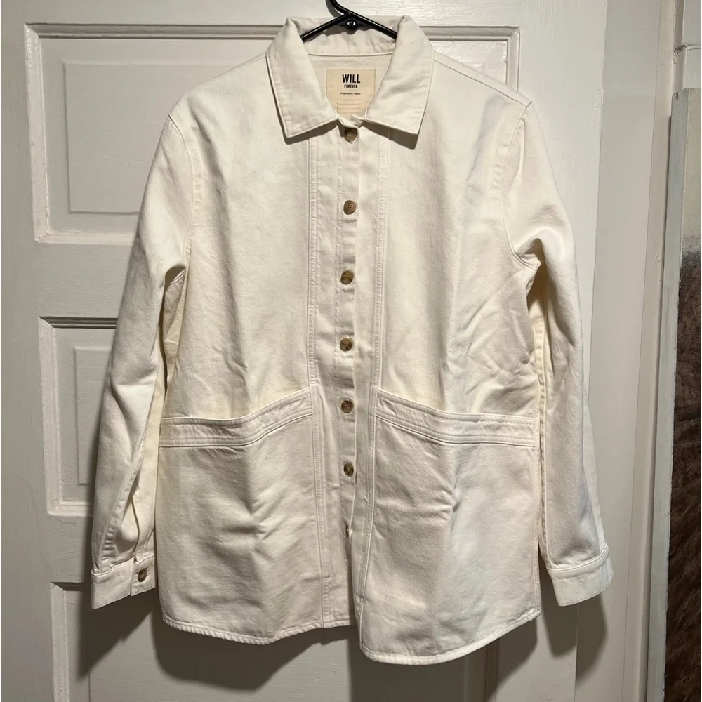 Sézane Cream Ecru Will Chore Coat Button-Front Overshirt Jacket - Picture 5 of 7